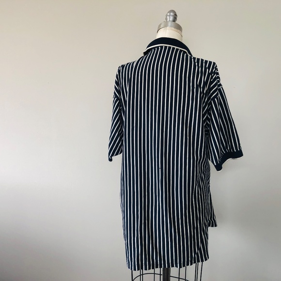 Large Mens Blue White Striped Cotton Short Sleeve BFC Pullover - Picture 7 of 9